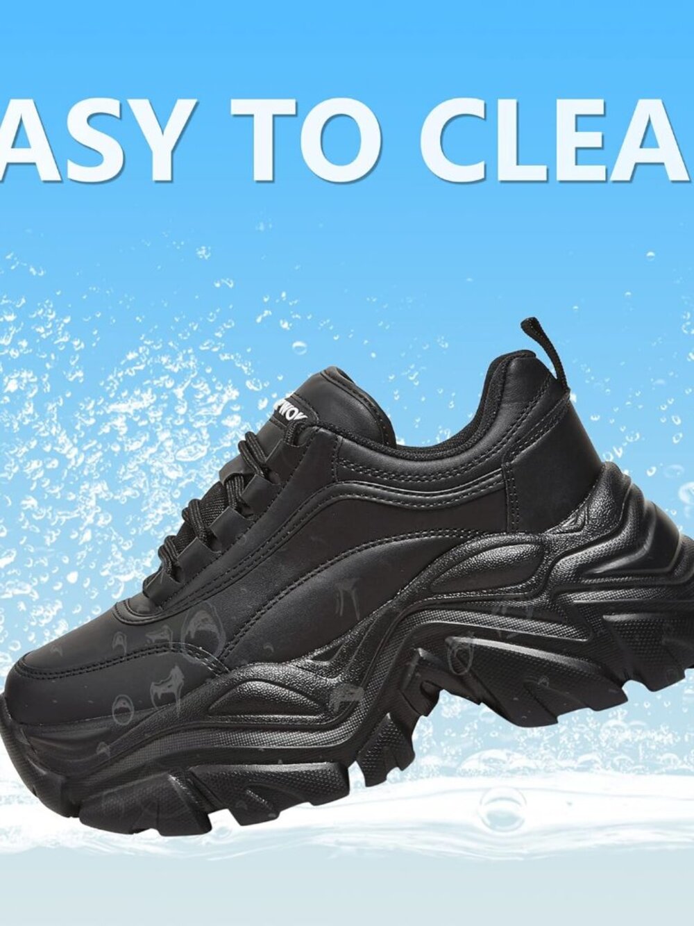 Women's Black Leather Fashion Platform Comfortable Wedge Walking Sneakers Shoes - Picture 5 of 6